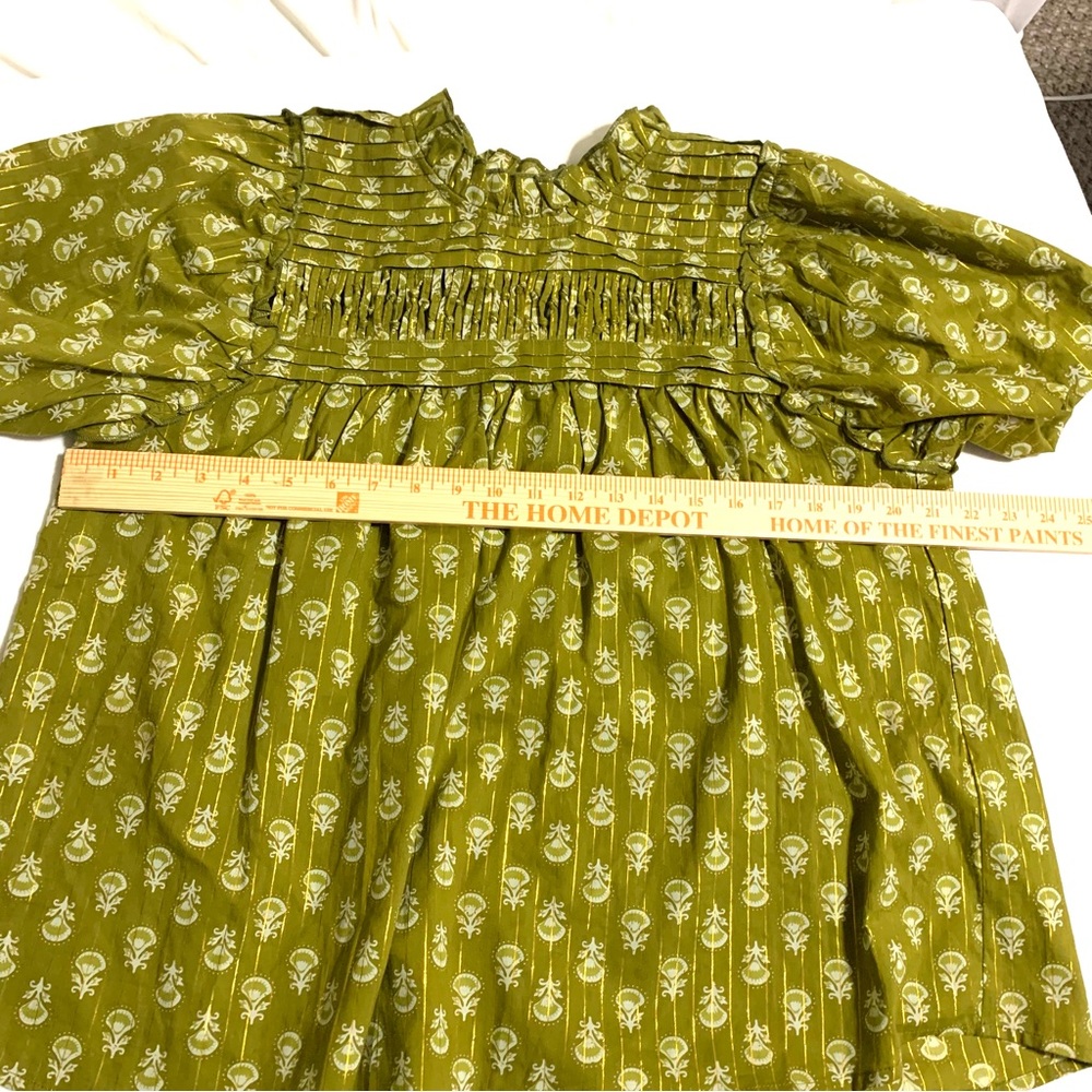 THML Olive Green Smocked Floral Short Sleeve Top - Picture 9 of 13